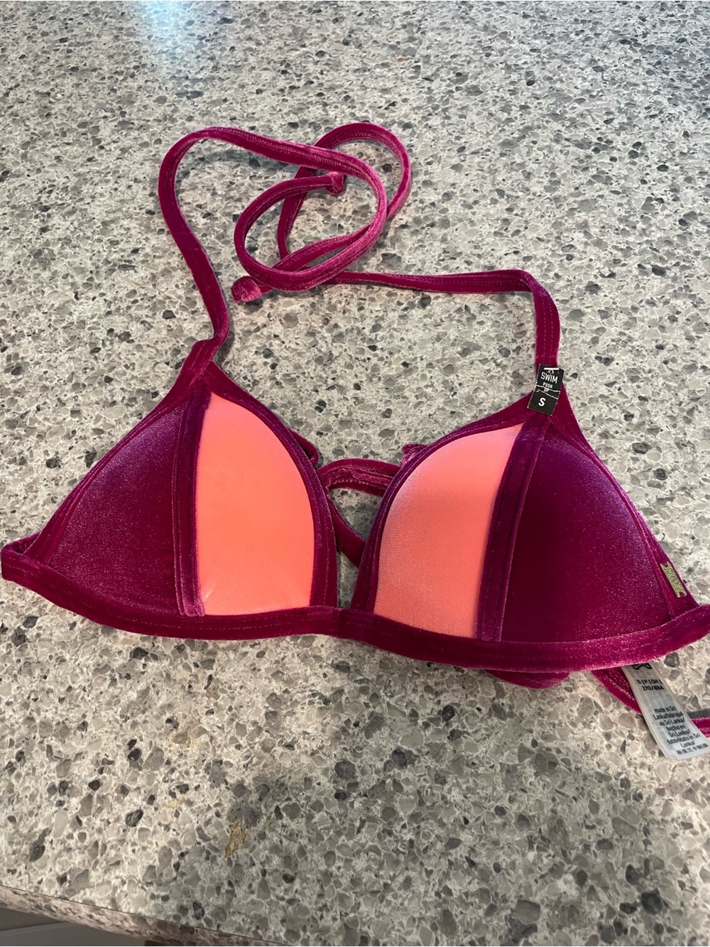 Pink by Victoria’s Secret pink peach crushed velvet tie back/Neck bikini top